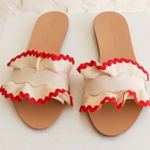 Loeffler Randall Cream and Red Ruffle Sandals